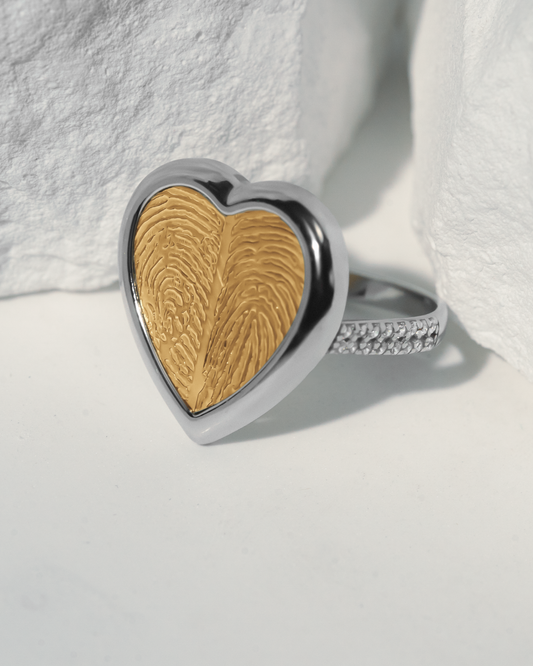 Custom Heart Fingerprint Ring with CZ Side Stones