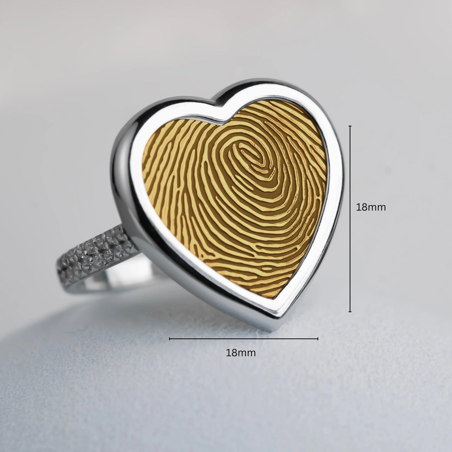 Custom Heart Fingerprint Ring with CZ Side Stones