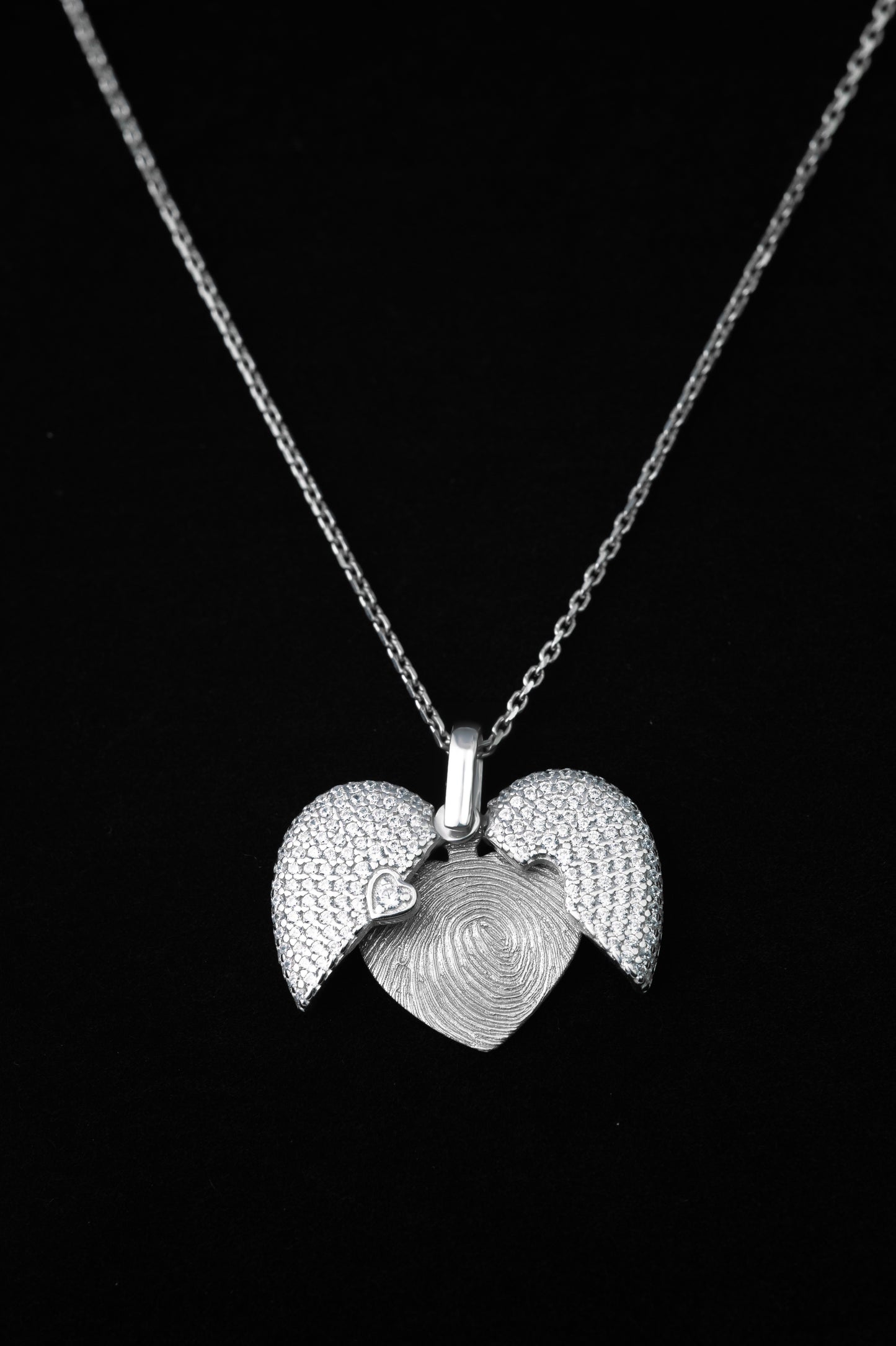Diamond Heart Fingerprint Necklace CZ Stones