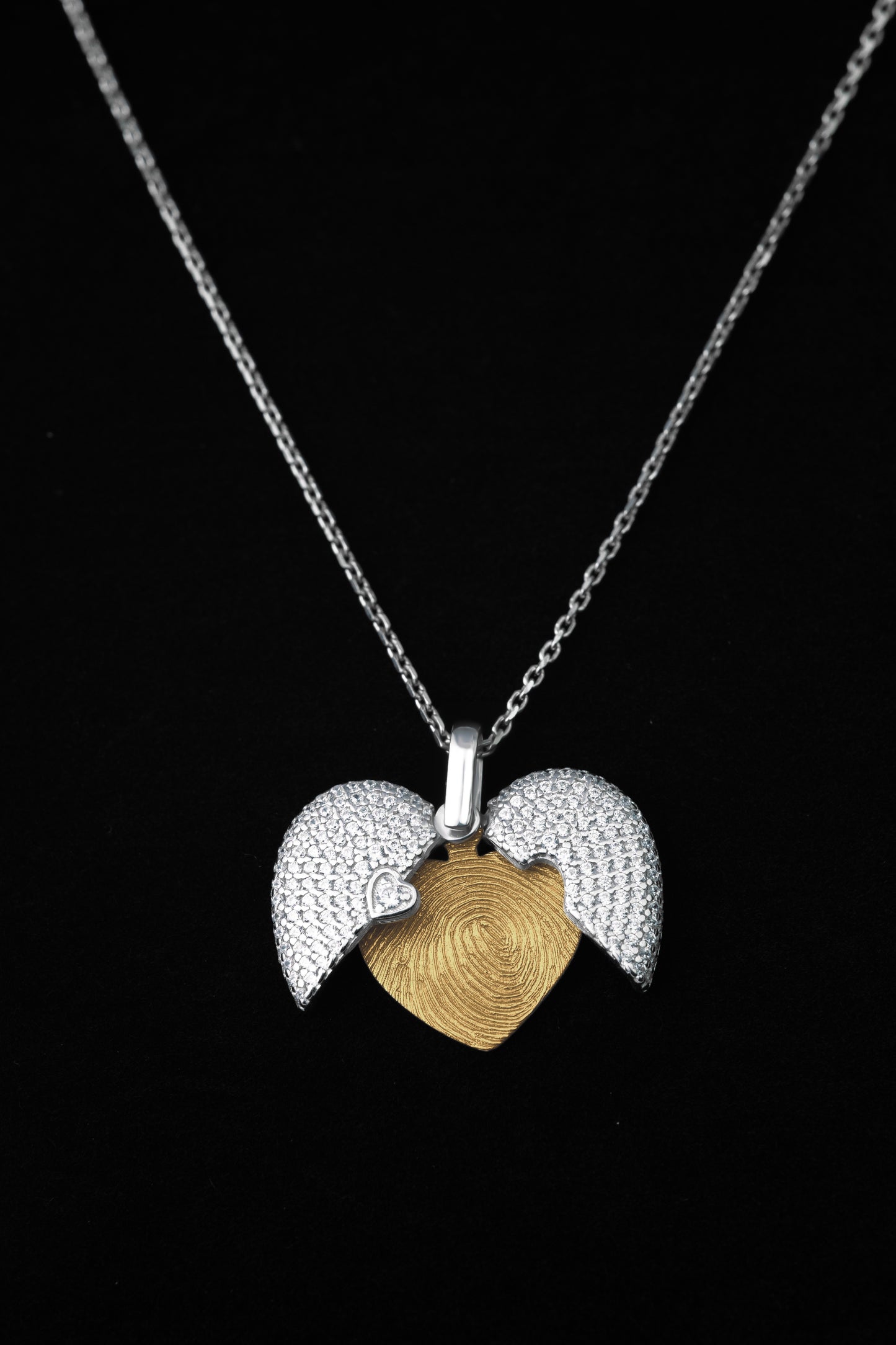 Diamond Heart Fingerprint Necklace CZ Stones