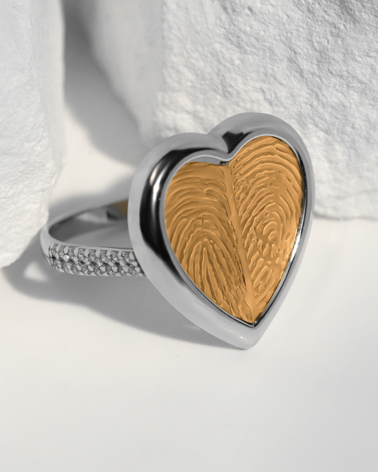 Custom Heart Fingerprint Ring with CZ Side Stones