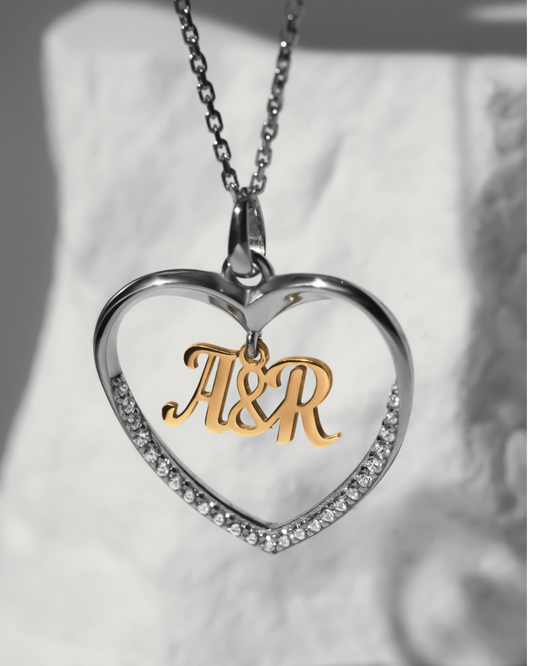 Heart Necklace with Initials CZ Stones