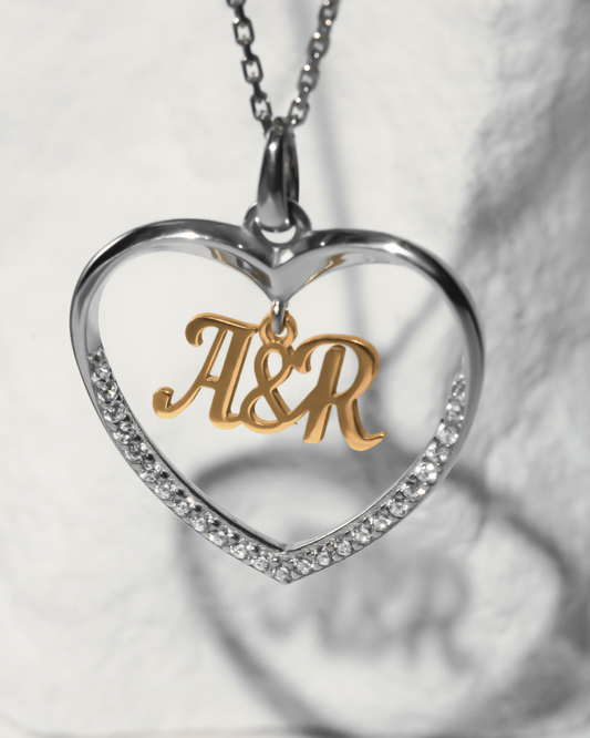 Heart Necklace with Initials CZ Stones