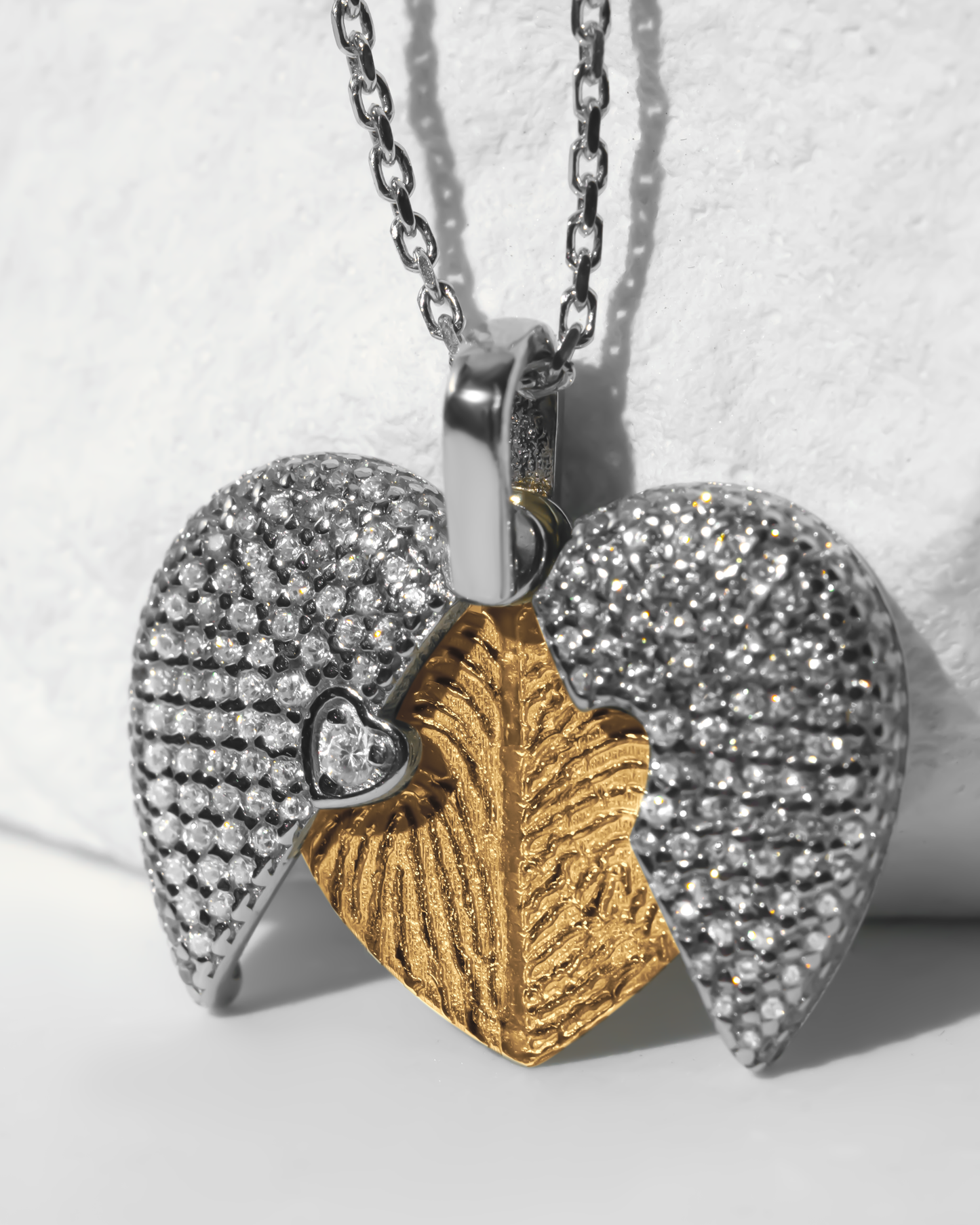 Diamond Heart Fingerprint Necklace CZ Stones