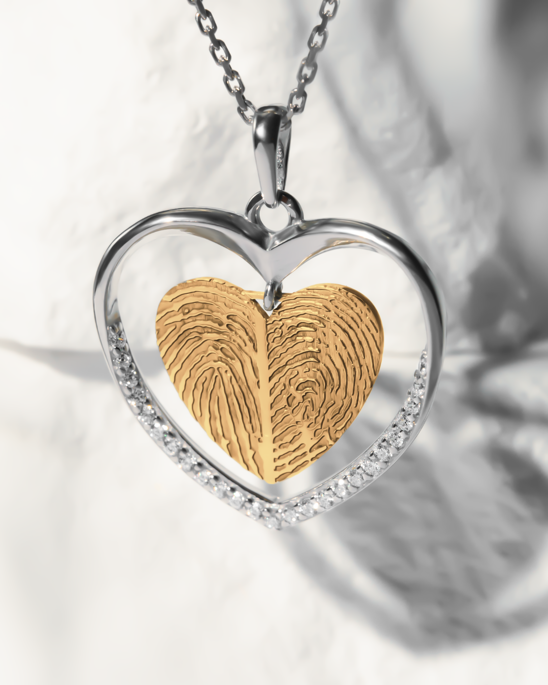 Heart Fingerprint Side Engraved Necklace with CZ Stones