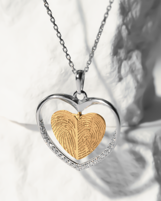 Heart Fingerprint Side Engraved Necklace with CZ Stones