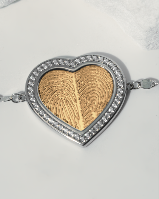Heart Bracelet Fingerprint with CZ Stones