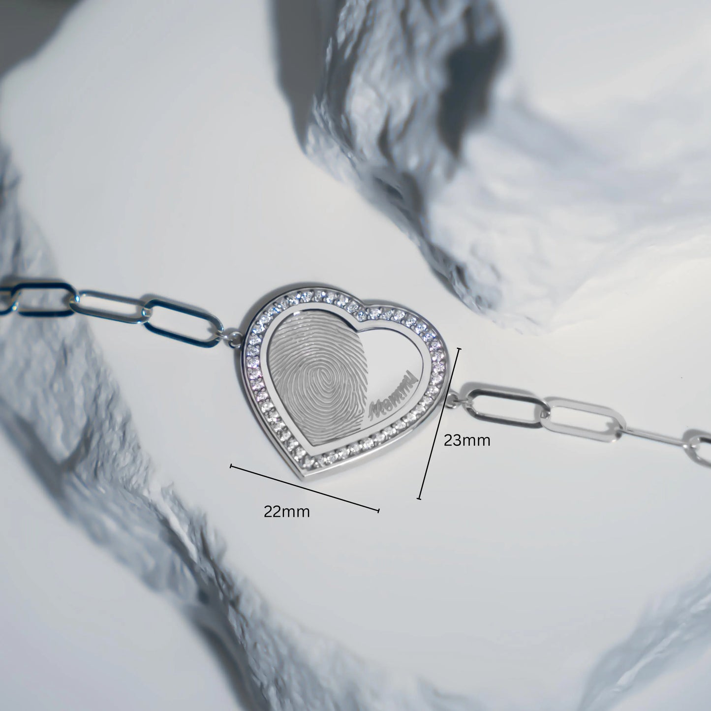 Heart Bracelet Fingerprint with CZ Stones